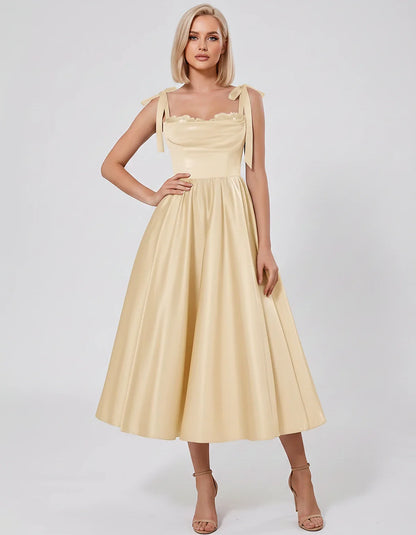 Satin Spaghetti Strap Cowl Neck A-Line Midi Dress with 3D Flowers for Prom, Party, Cocktail, Evening & Wedding Guest Events, | SKU: CM-641758203947516-BEIGE-L,CM-641758203947516-BEIGE-M,CM-641758203947516-BEIGE-S,CM-641758203947516-BEIGE-XL,CM-641758203947516-BEIGE-XS