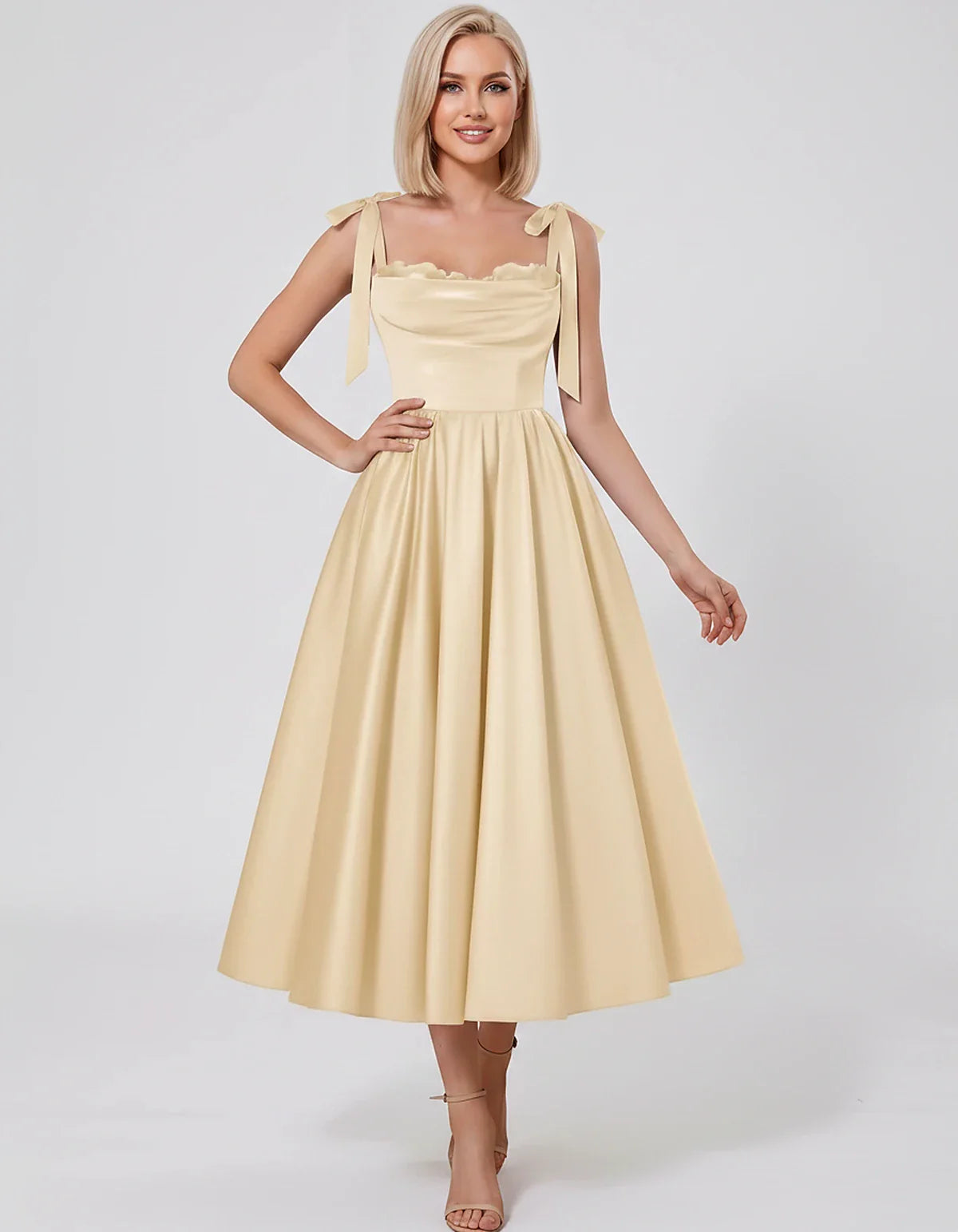 Satin Spaghetti Strap Cowl Neck A-Line Midi Dress with 3D Flowers for Prom, Party, Cocktail, Evening & Wedding Guest Events, | SKU: CM-641758203947516-BEIGE-L,CM-641758203947516-BEIGE-M,CM-641758203947516-BEIGE-S,CM-641758203947516-BEIGE-XL,CM-641758203947516-BEIGE-XS