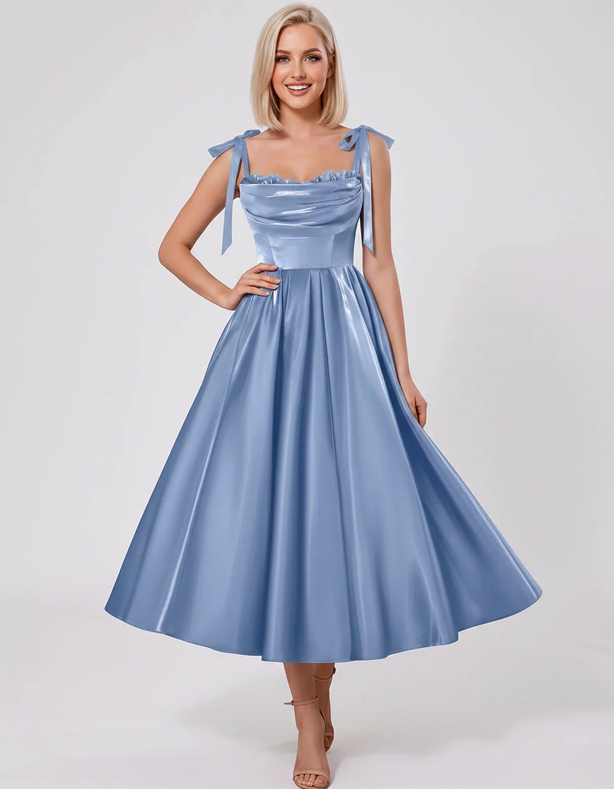 Satin Spaghetti Strap Cowl Neck A-Line Midi Dress with 3D Flowers for Prom, Party, Cocktail, Evening & Wedding Guest Events, | SKU: CM-641758203947516-DUSTYBLUE-L,CM-641758203947516-DUSTYBLUE-M,CM-641758203947516-DUSTYBLUE-S,CM-641758203947516-DUSTYBLUE-XL,CM-641758203947516-DUSTYBLUE-XS