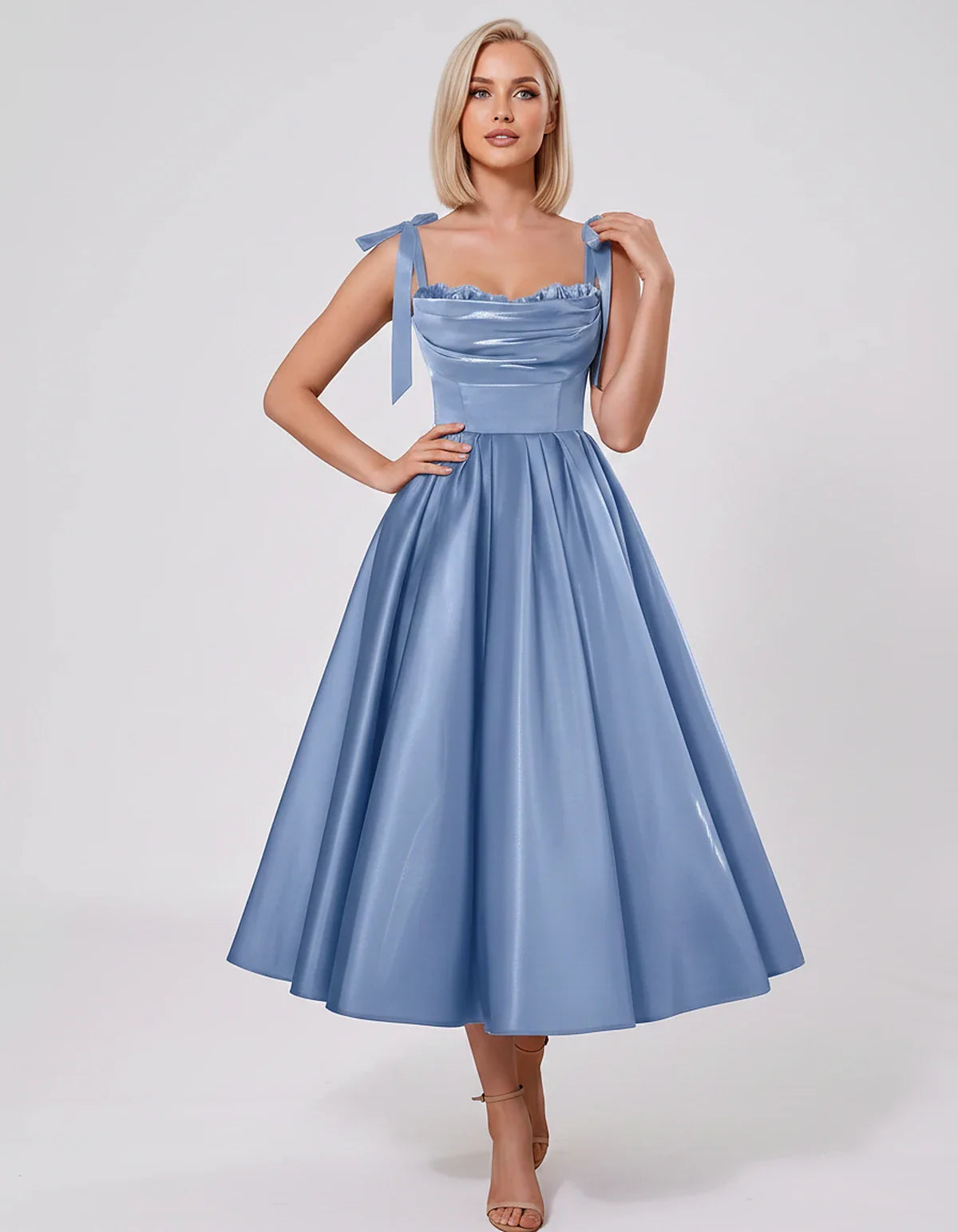 Satin Spaghetti Strap Cowl Neck A-Line Midi Dress with 3D Flowers for Prom, Party, Cocktail, Evening & Wedding Guest Events, | SKU: CM-641758203947516-DUSTYBLUE-L,CM-641758203947516-DUSTYBLUE-M,CM-641758203947516-DUSTYBLUE-S,CM-641758203947516-DUSTYBLUE-XL,CM-641758203947516-DUSTYBLUE-XS