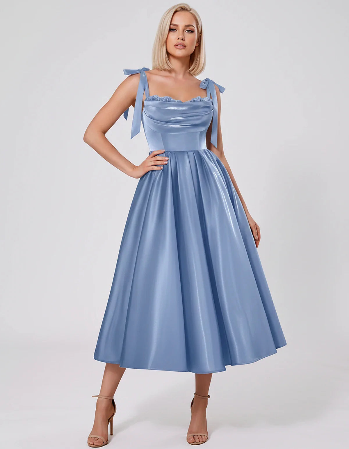 Satin Spaghetti Strap Cowl Neck A-Line Midi Dress with 3D Flowers for Prom, Party, Cocktail, Evening & Wedding Guest Events, | SKU: CM-641758203947516-DUSTYBLUE-L,CM-641758203947516-DUSTYBLUE-M,CM-641758203947516-DUSTYBLUE-S,CM-641758203947516-DUSTYBLUE-XL,CM-641758203947516-DUSTYBLUE-XS