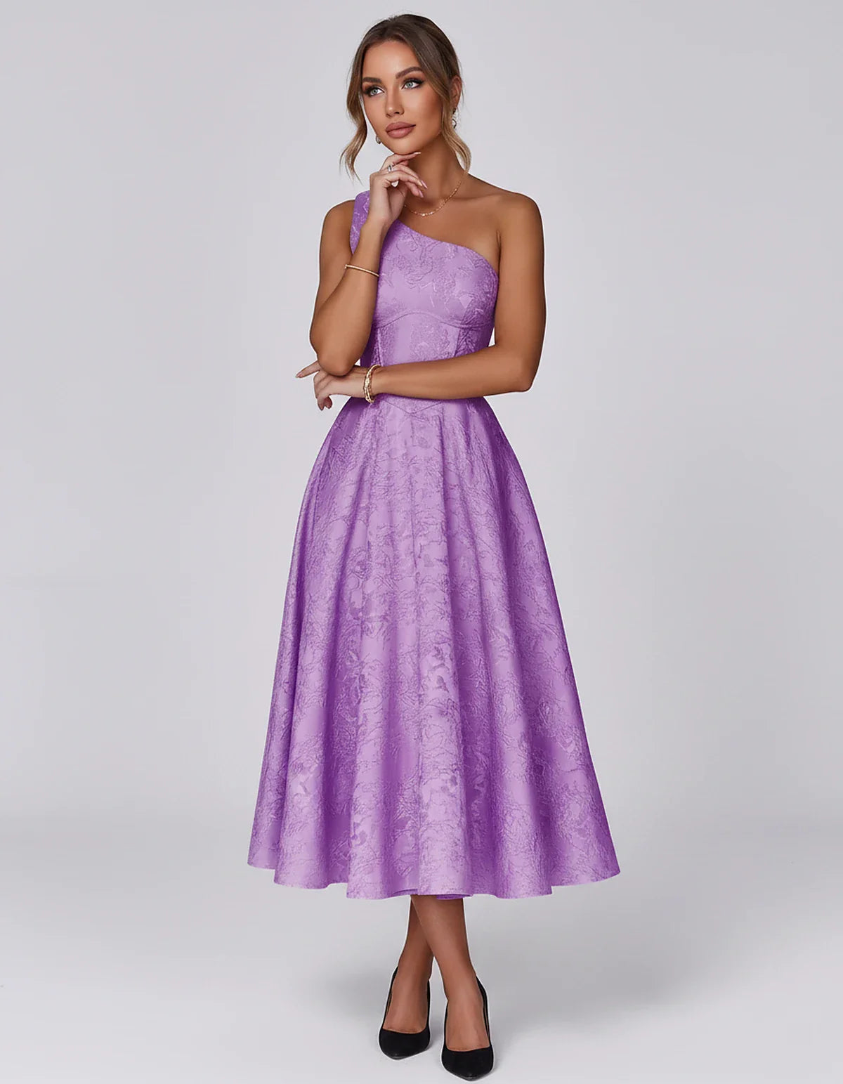 Jacquard Sleeveless One Shoulder A-Line Midi Dress for Party, Cocktail, Evening, Wedding Guest, Summer Formal Events and Cele | SKU: VD-847392615028471-PURPLE-L,VD-847392615028471-PURPLE-M,VD-847392615028471-PURPLE-S,VD-847392615028471-PURPLE-XL,VD-847392615028471-PURPLE-XS