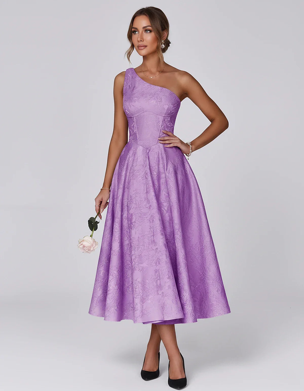 Jacquard Sleeveless One Shoulder A-Line Midi Dress for Party, Cocktail, Evening, Wedding Guest, Summer Formal Events and Cele | SKU: VD-847392615028471-PURPLE-L,VD-847392615028471-PURPLE-M,VD-847392615028471-PURPLE-S,VD-847392615028471-PURPLE-XL,VD-847392615028471-PURPLE-XS