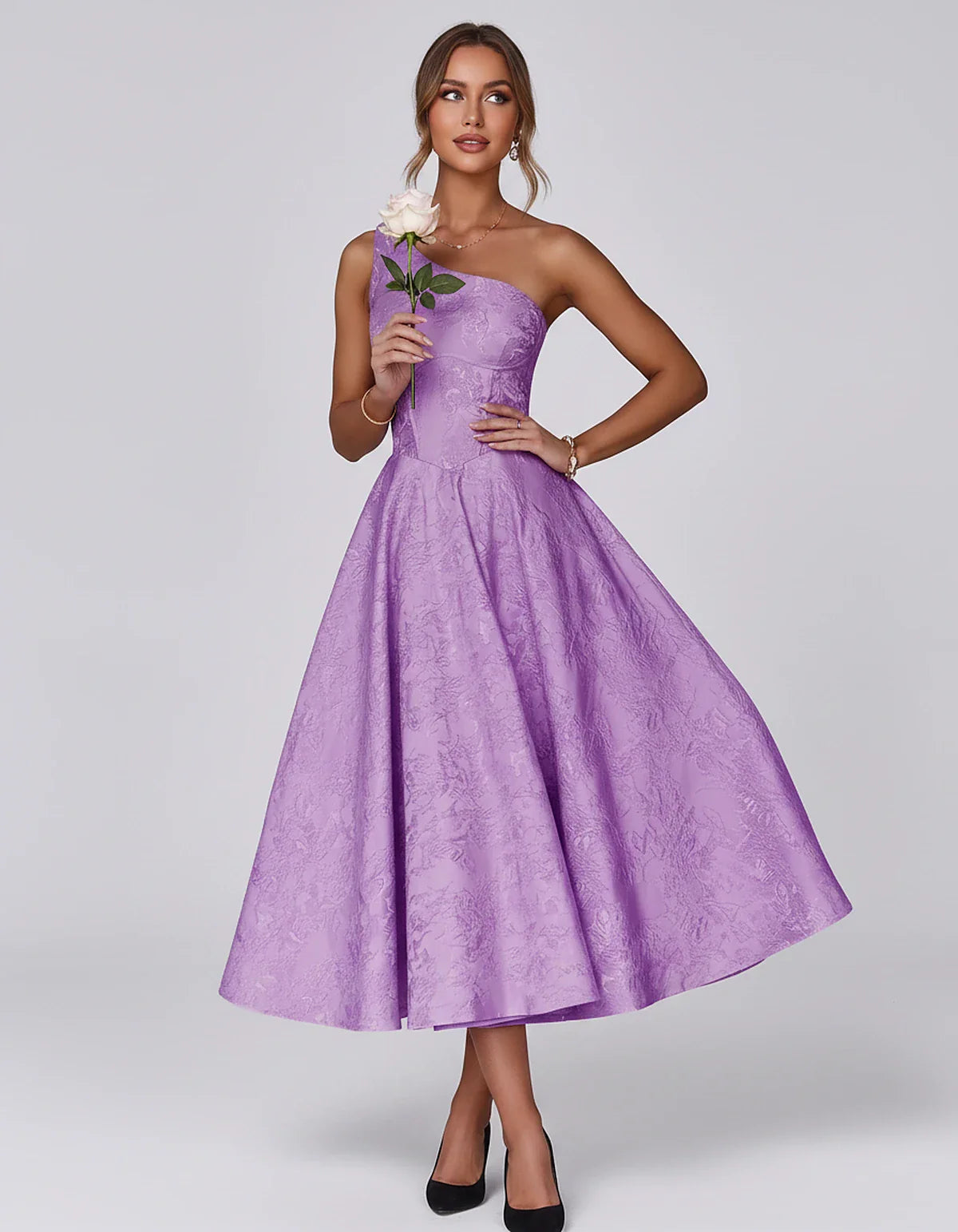 Jacquard Sleeveless One Shoulder A-Line Midi Dress for Party, Cocktail, Evening, Wedding Guest, Summer Formal Events and Cele | SKU: VD-847392615028471-PURPLE-L,VD-847392615028471-PURPLE-M,VD-847392615028471-PURPLE-S,VD-847392615028471-PURPLE-XL,VD-847392615028471-PURPLE-XS