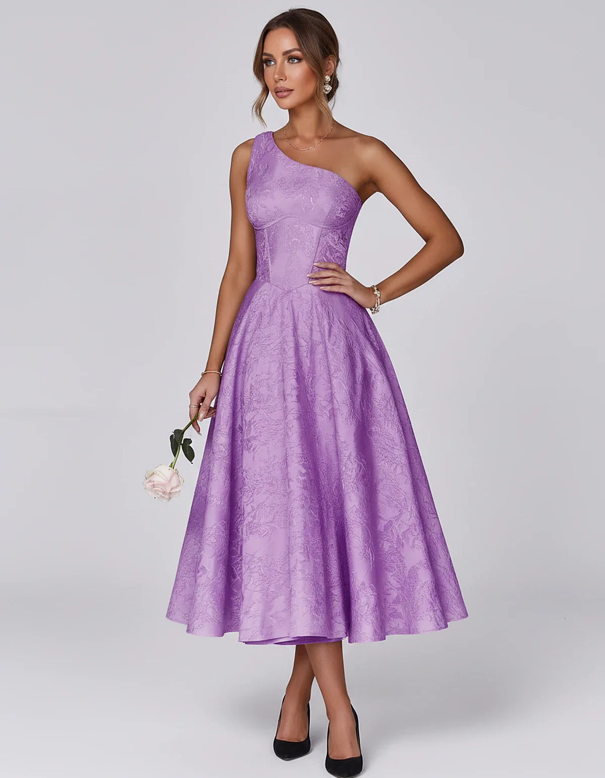 Jacquard Sleeveless One Shoulder A-Line Midi Dress for Party, Cocktail, Evening, Wedding Guest, Summer Formal Events and Cele | SKU: VD-847392615028471-PURPLE-L,VD-847392615028471-PURPLE-M,VD-847392615028471-PURPLE-S,VD-847392615028471-PURPLE-XL,VD-847392615028471-PURPLE-XS