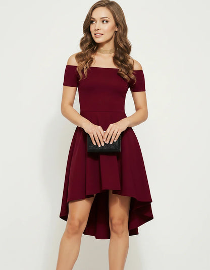 Polyester Off-the-Shoulder Slash Neck Asymmetrical Midi Dress for Party, Cocktail, Evening, Wedding Guest & Summer Events, fr | SKU: VMD-584729163847251-BURGUNDY-L,VMD-584729163847251-BURGUNDY-M,VMD-584729163847251-BURGUNDY-M,VMD-584729163847251-BURGUNDY-XL,VMD-584729163847251-BURGUNDY-XS