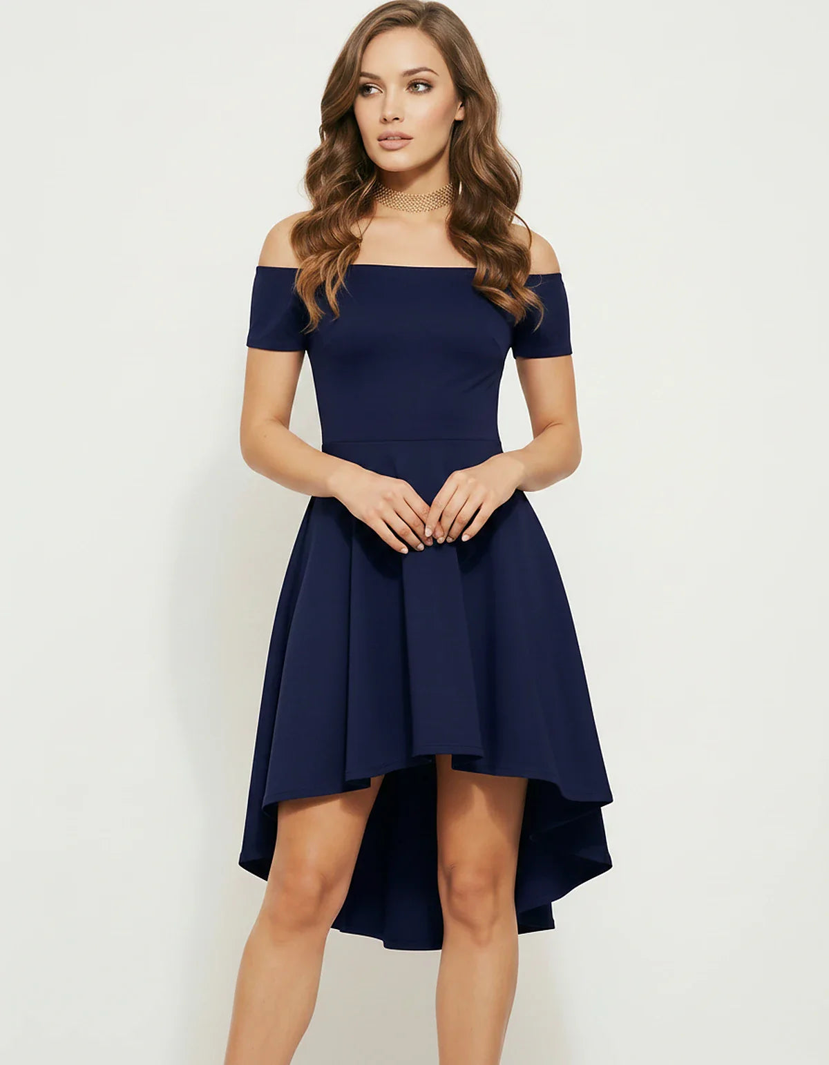 Polyester Off-the-Shoulder Slash Neck Asymmetrical Midi Dress for Party, Cocktail, Evening, Wedding Guest & Summer Events, fr | SKU: VMD-584729163847251-NAVY-L,VMD-584729163847251-NAVY-M,VMD-584729163847251-NAVY-S,VMD-584729163847251-NAVY-XL,VMD-584729163847251-NAVY-XS