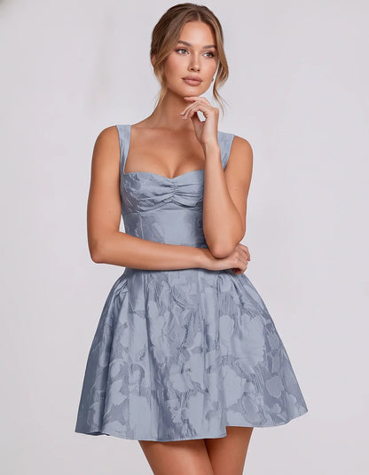 Jacquard Sleeveless Sweetheart A-Line Flared Structured Mini Dress for Party Cocktail Evening Summer Wedding Guest Elegant Oc | SKU: MD-482915736104582-DUSTYBLUE-L,MD-482915736104582-DUSTYBLUE-M,MD-482915736104582-DUSTYBLUE-S,MD-482915736104582-DUSTYBLUE-XL,MD-482915736104582-DUSTYBLUE-XS