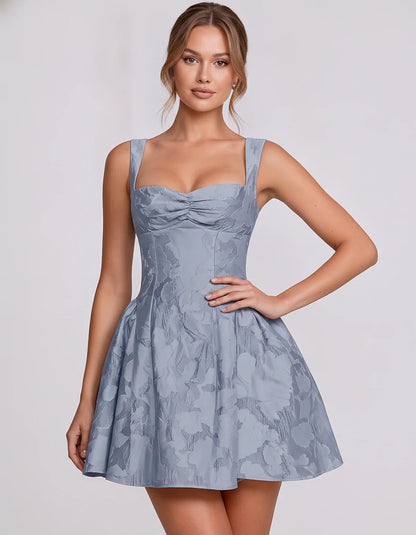 Jacquard Sleeveless Sweetheart A-Line Flared Structured Mini Dress for Party Cocktail Evening Summer Wedding Guest Elegant Oc | SKU: MD-482915736104582-DUSTYBLUE-L,MD-482915736104582-DUSTYBLUE-M,MD-482915736104582-DUSTYBLUE-S,MD-482915736104582-DUSTYBLUE-XL,MD-482915736104582-DUSTYBLUE-XS