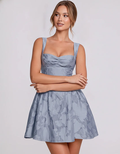 Jacquard Sleeveless Sweetheart A-Line Flared Structured Mini Dress for Party Cocktail Evening Summer Wedding Guest Elegant Oc | SKU: MD-482915736104582-DUSTYBLUE-L,MD-482915736104582-DUSTYBLUE-M,MD-482915736104582-DUSTYBLUE-S,MD-482915736104582-DUSTYBLUE-XL,MD-482915736104582-DUSTYBLUE-XS