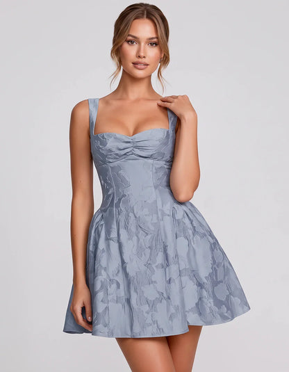 Jacquard Sleeveless Sweetheart A-Line Flared Structured Mini Dress for Party Cocktail Evening Summer Wedding Guest Elegant Oc | SKU: MD-482915736104582-DUSTYBLUE-L,MD-482915736104582-DUSTYBLUE-M,MD-482915736104582-DUSTYBLUE-S,MD-482915736104582-DUSTYBLUE-XL,MD-482915736104582-DUSTYBLUE-XS