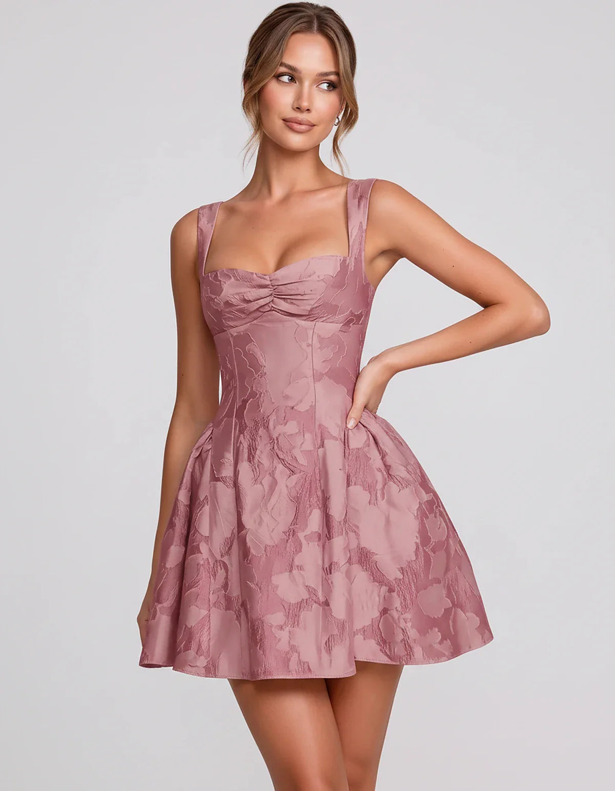 Jacquard Sleeveless Sweetheart A-Line Flared Structured Mini Dress for Party Cocktail Evening Summer Wedding Guest Elegant Oc | SKU: MD-482915736104582-DUSTYROSE-L,MD-482915736104582-DUSTYROSE-M,MD-482915736104582-DUSTYROSE-S,MD-482915736104582-DUSTYROSE-XL,MD-482915736104582-DUSTYROSE-XS