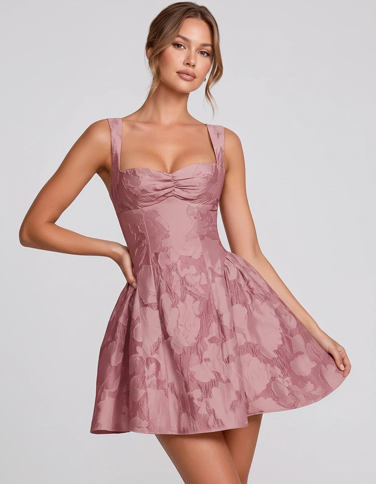 Jacquard Sleeveless Sweetheart A-Line Flared Structured Mini Dress for Party Cocktail Evening Summer Wedding Guest Elegant Oc | SKU: MD-482915736104582-DUSTYROSE-L,MD-482915736104582-DUSTYROSE-M,MD-482915736104582-DUSTYROSE-S,MD-482915736104582-DUSTYROSE-XL,MD-482915736104582-DUSTYROSE-XS