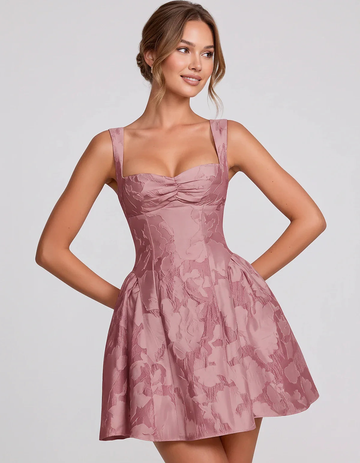 Jacquard Sleeveless Sweetheart A-Line Flared Structured Mini Dress for Party Cocktail Evening Summer Wedding Guest Elegant Oc | SKU: MD-482915736104582-DUSTYROSE-L,MD-482915736104582-DUSTYROSE-M,MD-482915736104582-DUSTYROSE-S,MD-482915736104582-DUSTYROSE-XL,MD-482915736104582-DUSTYROSE-XS