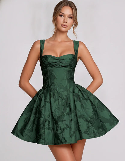Jacquard Sleeveless Sweetheart A-Line Flared Structured Mini Dress for Party Cocktail Evening Summer Wedding Guest Elegant Oc | SKU: MD-482915736104582-EMERALD-L,MD-482915736104582-EMERALD-M,MD-482915736104582-EMERALD-S,MD-482915736104582-EMERALD-XL,MD-482915736104582-EMERALD-XS