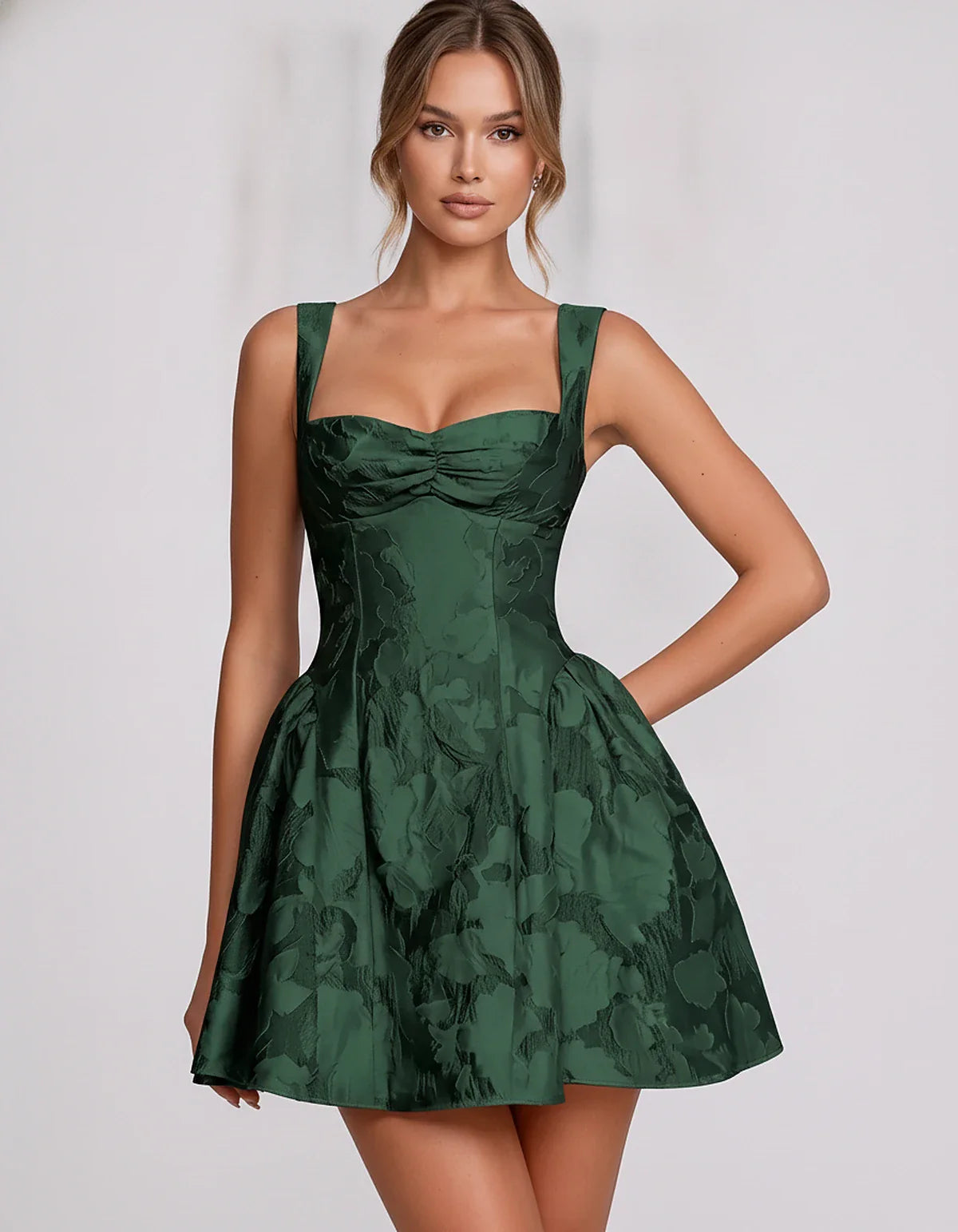 Jacquard Sleeveless Sweetheart A-Line Flared Structured Mini Dress for Party Cocktail Evening Summer Wedding Guest Elegant Oc | SKU: MD-482915736104582-EMERALD-L,MD-482915736104582-EMERALD-M,MD-482915736104582-EMERALD-S,MD-482915736104582-EMERALD-XL,MD-482915736104582-EMERALD-XS