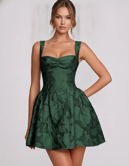 Jacquard Sleeveless Sweetheart A-Line Flared Structured Mini Dress for Party Cocktail Evening Summer Wedding Guest Elegant Oc | SKU: MD-482915736104582-EMERALD-L,MD-482915736104582-EMERALD-M,MD-482915736104582-EMERALD-S,MD-482915736104582-EMERALD-XL,MD-482915736104582-EMERALD-XS