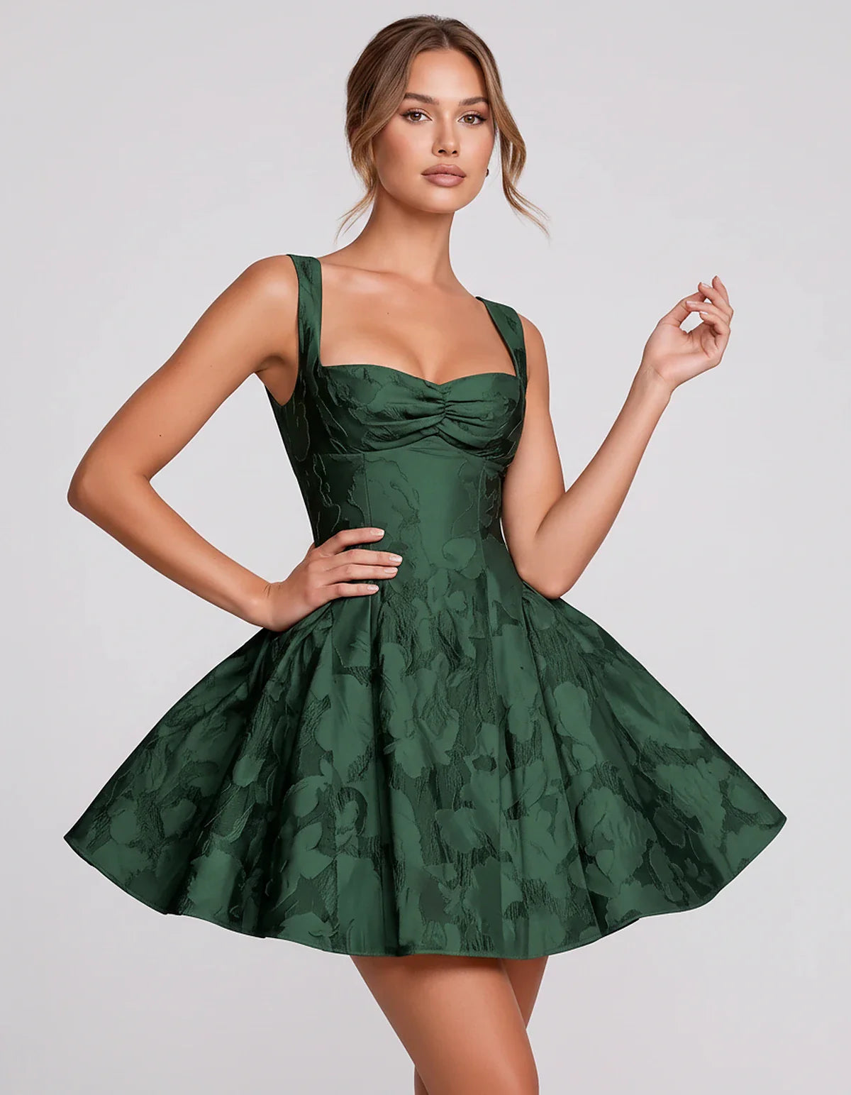 Jacquard Sleeveless Sweetheart A-Line Flared Structured Mini Dress for Party Cocktail Evening Summer Wedding Guest Elegant Oc | SKU: MD-482915736104582-EMERALD-L,MD-482915736104582-EMERALD-M,MD-482915736104582-EMERALD-S,MD-482915736104582-EMERALD-XL,MD-482915736104582-EMERALD-XS