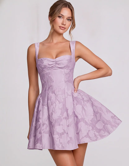Jacquard Sleeveless Sweetheart A-Line Flared Structured Mini Dress for Party Cocktail Evening Summer Wedding Guest Elegant Oc | SKU: MD-482915736104582-LAVENDER-L,MD-482915736104582-LAVENDER-M,MD-482915736104582-LAVENDER-S,MD-482915736104582-LAVENDER-XL,MD-482915736104582-LAVENDER-XS