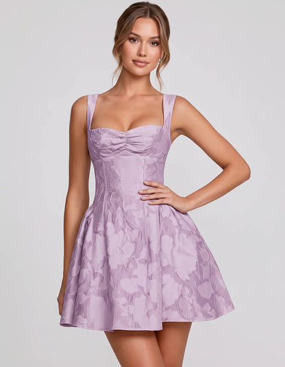 Jacquard Sleeveless Sweetheart A-Line Flared Structured Mini Dress for Party Cocktail Evening Summer Wedding Guest Elegant Oc | SKU: MD-482915736104582-LAVENDER-L,MD-482915736104582-LAVENDER-M,MD-482915736104582-LAVENDER-S,MD-482915736104582-LAVENDER-XL,MD-482915736104582-LAVENDER-XS
