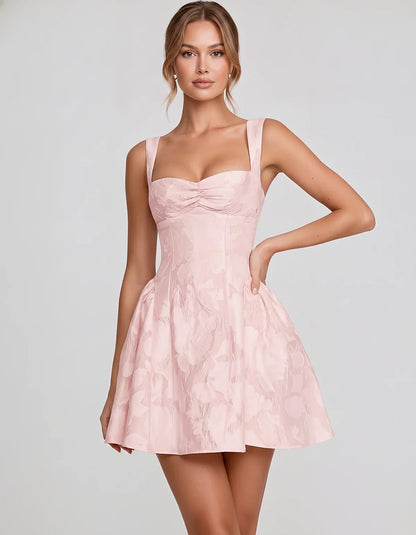 Jacquard Sleeveless Sweetheart A-Line Flared Structured Mini Dress for Party Cocktail Evening Summer Wedding Guest Elegant Oc | SKU: MD-482915736104582-BLUSH-L,MD-482915736104582-BLUSH-M,MD-482915736104582-BLUSH-S,MD-482915736104582-BLUSH-XL,MD-482915736104582-BLUSH-XS