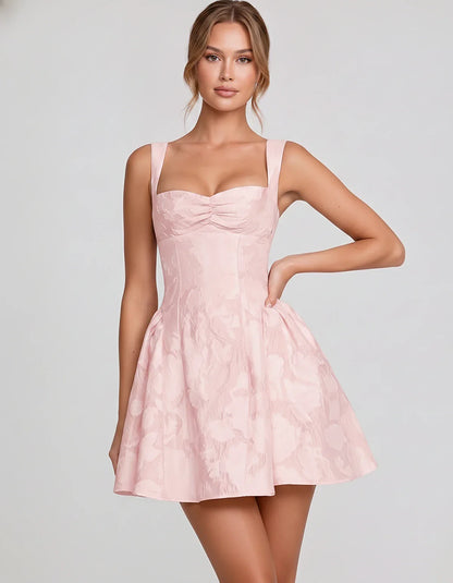 Jacquard Sleeveless Sweetheart A-Line Flared Structured Mini Dress for Party Cocktail Evening Summer Wedding Guest Elegant Oc | SKU: MD-482915736104582-BLUSH-L,MD-482915736104582-BLUSH-M,MD-482915736104582-BLUSH-S,MD-482915736104582-BLUSH-XL,MD-482915736104582-BLUSH-XS