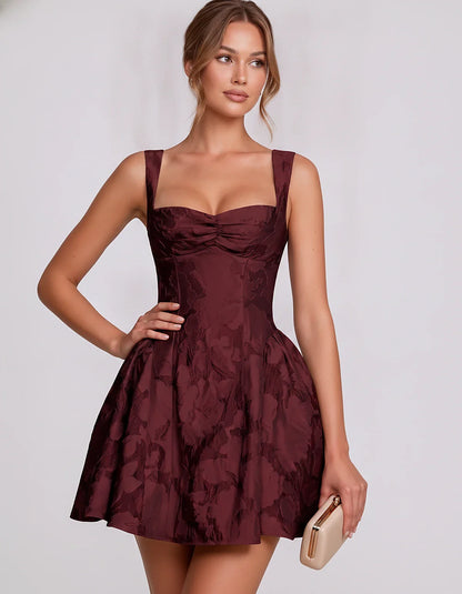 Jacquard Sleeveless Sweetheart A-Line Flared Structured Mini Dress for Party Cocktail Evening Summer Wedding Guest Elegant Oc | SKU: MD-482915736104582-BURGUNDY-L,MD-482915736104582-BURGUNDY-M,MD-482915736104582-BURGUNDY-S,MD-482915736104582-BURGUNDY-XL,MD-482915736104582-BURGUNDY-XS
