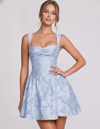 Jacquard Sleeveless Sweetheart A-Line Flared Structured Mini Dress for Party Cocktail Evening Summer Wedding Guest Elegant Oc | SKU: MD-482915736104582-LIGHTBLUE-L,MD-482915736104582-LIGHTBLUE-M,MD-482915736104582-LIGHTBLUE-S,MD-482915736104582-LIGHTBLUE-XL,MD-482915736104582-LIGHTBLUE-XS