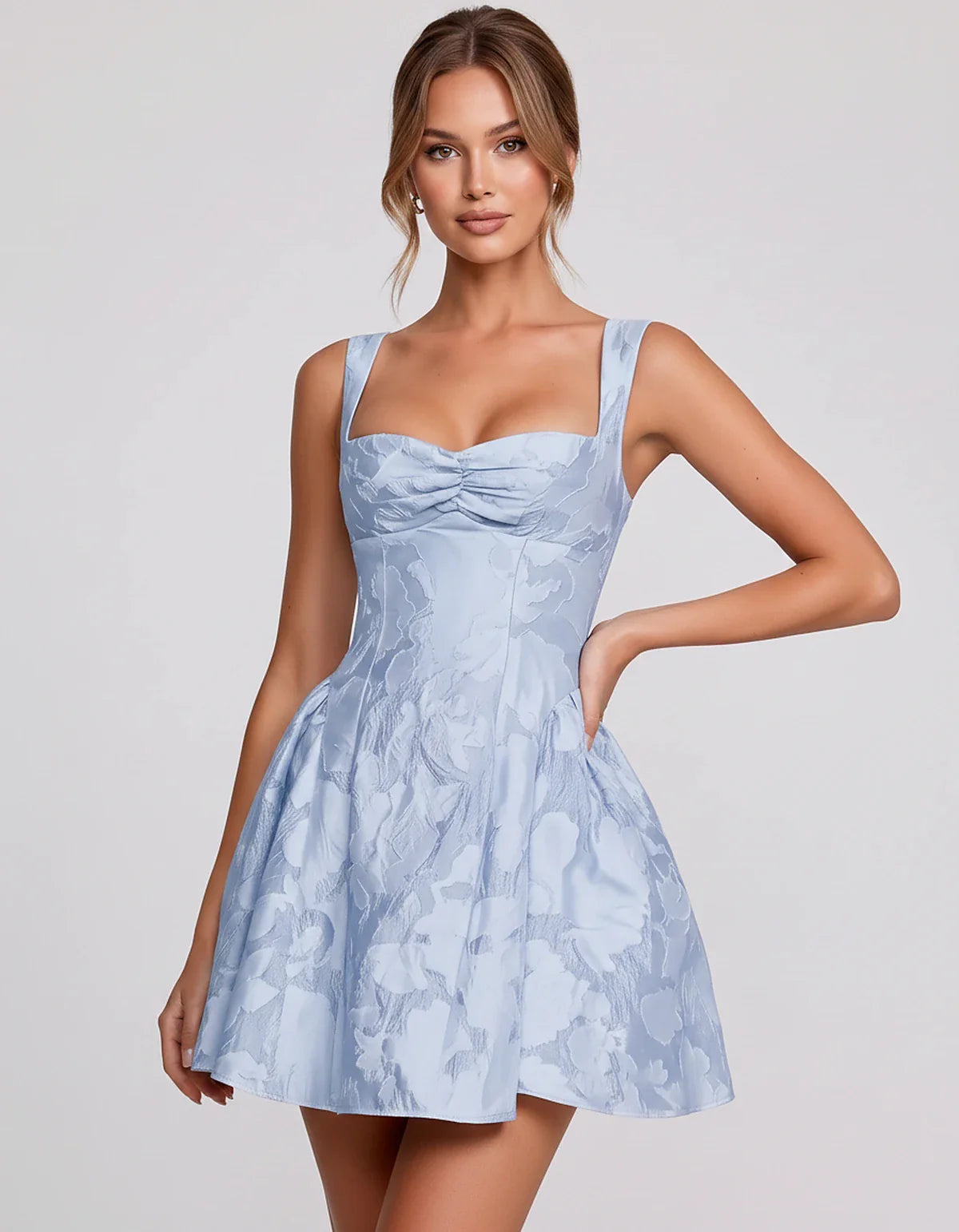 Jacquard Sleeveless Sweetheart A-Line Flared Structured Mini Dress for Party Cocktail Evening Summer Wedding Guest Elegant Oc | SKU: MD-482915736104582-LIGHTBLUE-L,MD-482915736104582-LIGHTBLUE-M,MD-482915736104582-LIGHTBLUE-S,MD-482915736104582-LIGHTBLUE-XL,MD-482915736104582-LIGHTBLUE-XS