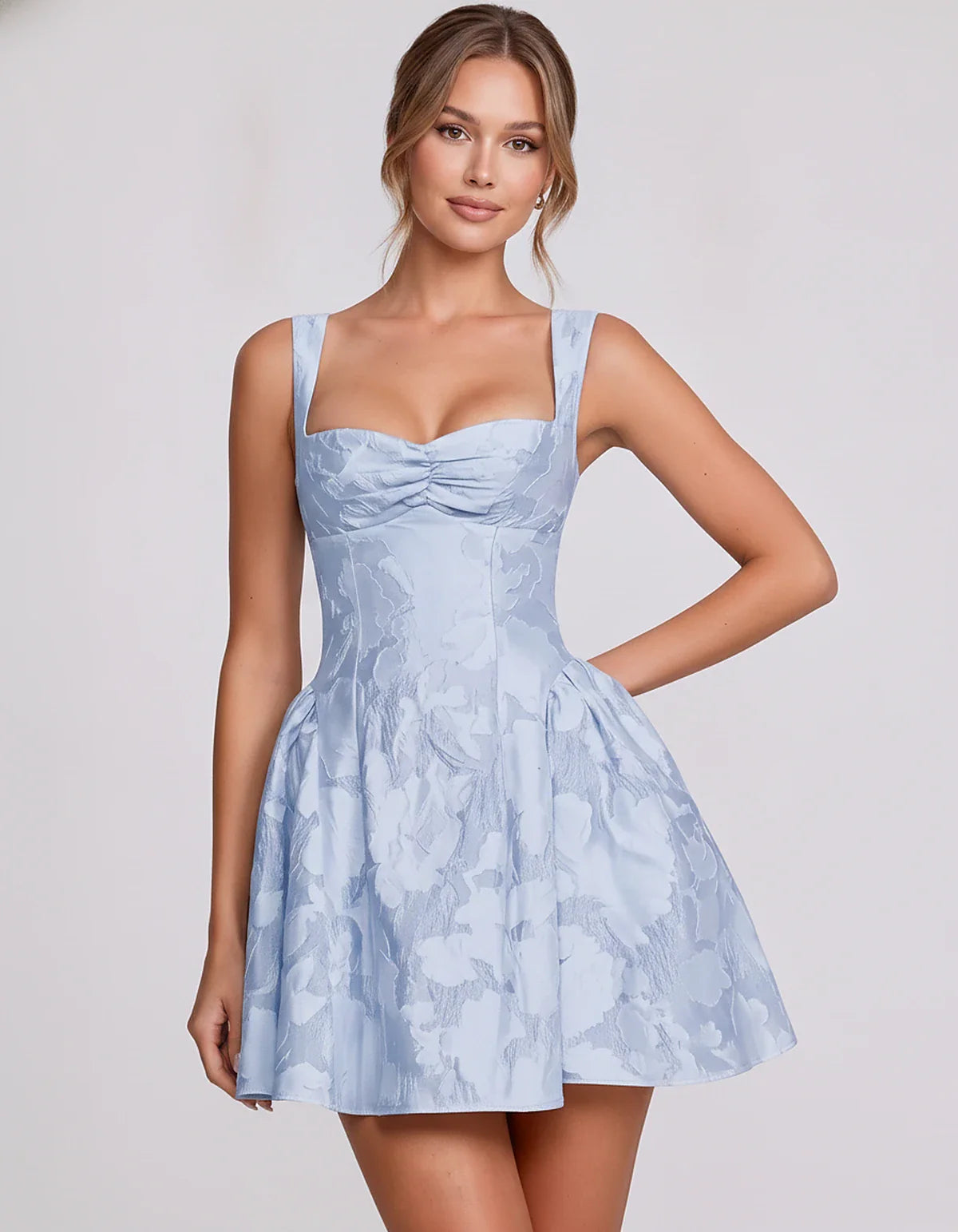 Jacquard Sleeveless Sweetheart A-Line Flared Structured Mini Dress for Party Cocktail Evening Summer Wedding Guest Elegant Oc | SKU: MD-482915736104582-LIGHTBLUE-L,MD-482915736104582-LIGHTBLUE-M,MD-482915736104582-LIGHTBLUE-S,MD-482915736104582-LIGHTBLUE-XL,MD-482915736104582-LIGHTBLUE-XS