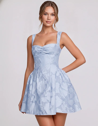Jacquard Sleeveless Sweetheart A-Line Flared Structured Mini Dress for Party Cocktail Evening Summer Wedding Guest Elegant Oc | SKU: MD-482915736104582-LIGHTBLUE-L,MD-482915736104582-LIGHTBLUE-M,MD-482915736104582-LIGHTBLUE-S,MD-482915736104582-LIGHTBLUE-XL,MD-482915736104582-LIGHTBLUE-XS