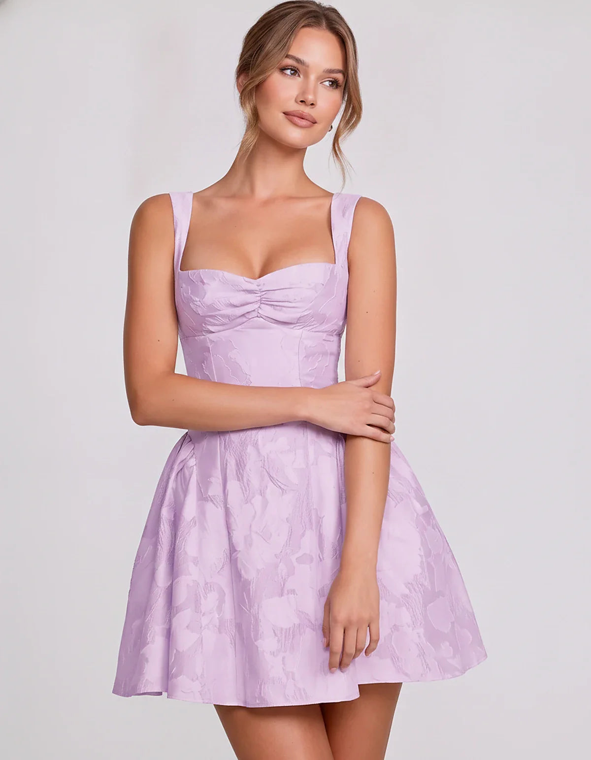 Jacquard Sleeveless Sweetheart A-Line Flared Structured Mini Dress for Party Cocktail Evening Summer Wedding Guest Elegant Oc | SKU: MD-482915736104582-LILAC-L,MD-482915736104582-LILAC-M,MD-482915736104582-LILAC-S,MD-482915736104582-LILAC-XL,MD-482915736104582-LILAC-XS