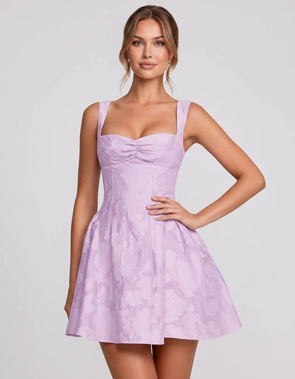 Jacquard Sleeveless Sweetheart A-Line Flared Structured Mini Dress for Party Cocktail Evening Summer Wedding Guest Elegant Oc | SKU: MD-482915736104582-LILAC-L,MD-482915736104582-LILAC-M,MD-482915736104582-LILAC-S,MD-482915736104582-LILAC-XL,MD-482915736104582-LILAC-XS