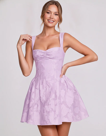 Jacquard Sleeveless Sweetheart A-Line Flared Structured Mini Dress for Party Cocktail Evening Summer Wedding Guest Elegant Oc | SKU: MD-482915736104582-LILAC-L,MD-482915736104582-LILAC-M,MD-482915736104582-LILAC-S,MD-482915736104582-LILAC-XL,MD-482915736104582-LILAC-XS