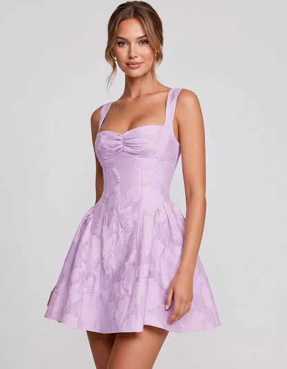 Jacquard Sleeveless Sweetheart A-Line Flared Structured Mini Dress for Party Cocktail Evening Summer Wedding Guest Elegant Oc | SKU: MD-482915736104582-LILAC-L,MD-482915736104582-LILAC-M,MD-482915736104582-LILAC-S,MD-482915736104582-LILAC-XL,MD-482915736104582-LILAC-XS