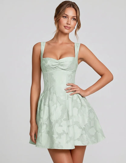Jacquard Sleeveless Sweetheart A-Line Flared Structured Mini Dress for Party Cocktail Evening Summer Wedding Guest Elegant Oc | SKU: MD-482915736104582-MINT-L,MD-482915736104582-MINT-M,MD-482915736104582-MINT-S,MD-482915736104582-MINT-XL,MD-482915736104582-MINT-XS