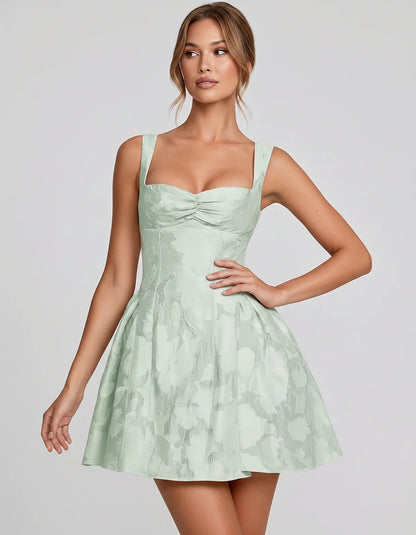 Jacquard Sleeveless Sweetheart A-Line Flared Structured Mini Dress for Party Cocktail Evening Summer Wedding Guest Elegant Oc | SKU: MD-482915736104582-MINT-L,MD-482915736104582-MINT-M,MD-482915736104582-MINT-S,MD-482915736104582-MINT-XL,MD-482915736104582-MINT-XS