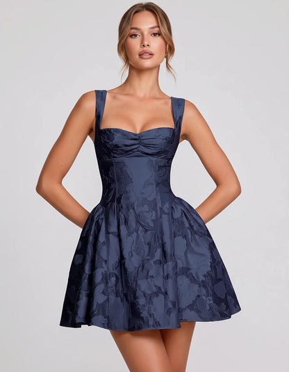 Jacquard Sleeveless Sweetheart A-Line Flared Structured Mini Dress for Party Cocktail Evening Summer Wedding Guest Elegant Oc | SKU: MD-482915736104582-NAVY-L,MD-482915736104582-NAVY-M,MD-482915736104582-NAVY-S,MD-482915736104582-NAVY-XL,MD-482915736104582-NAVY-XS