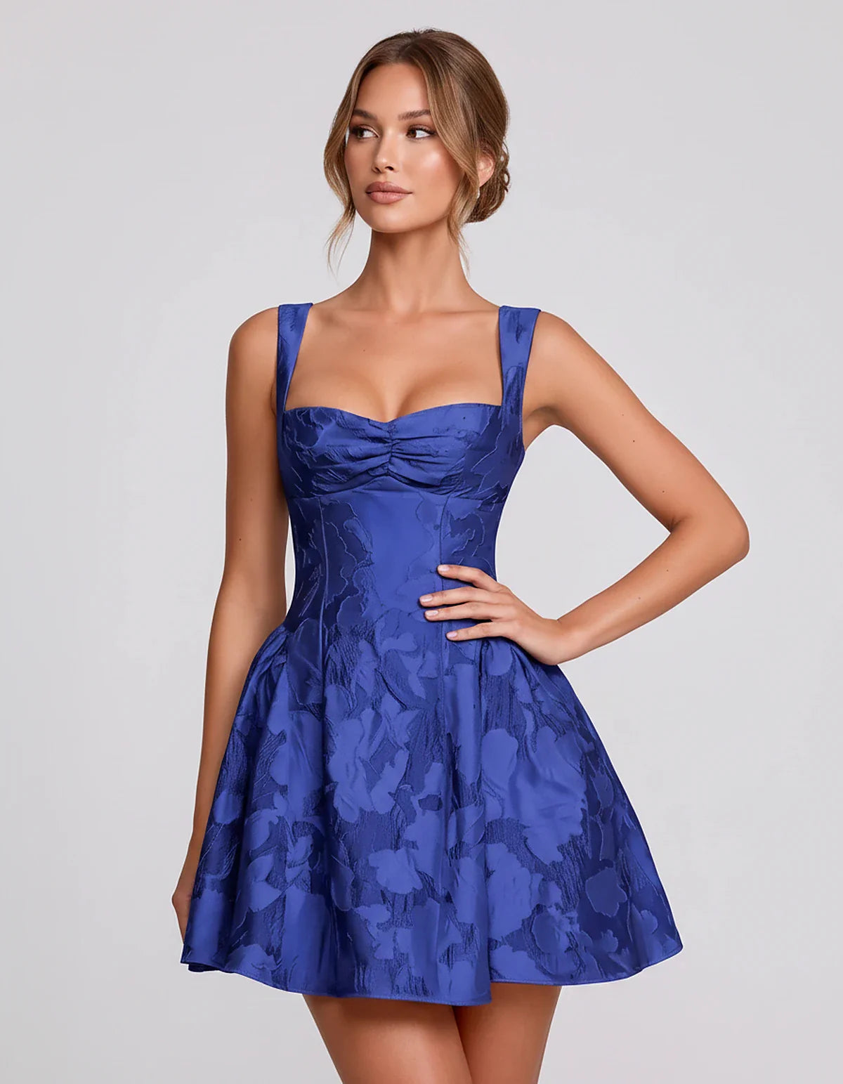 Jacquard Sleeveless Sweetheart A-Line Flared Structured Mini Dress for Party Cocktail Evening Summer Wedding Guest Elegant Oc | SKU: MD-482915736104582-ROYALBLUE-L,MD-482915736104582-ROYALBLUE-M,MD-482915736104582-ROYALBLUE-S,MD-482915736104582-ROYALBLUE-XL,MD-482915736104582-ROYALBLUE-XS