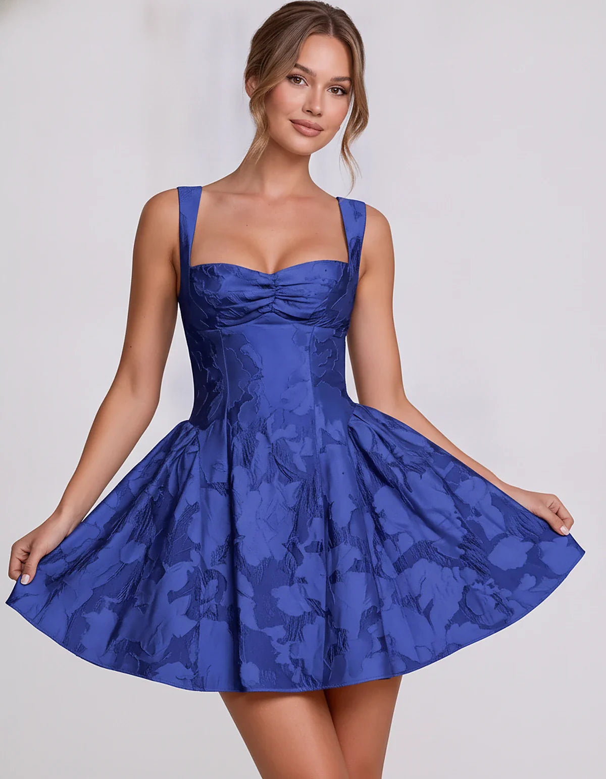 Jacquard Sleeveless Sweetheart A-Line Flared Structured Mini Dress for Party Cocktail Evening Summer Wedding Guest Elegant Oc | SKU: MD-482915736104582-ROYALBLUE-L,MD-482915736104582-ROYALBLUE-M,MD-482915736104582-ROYALBLUE-S,MD-482915736104582-ROYALBLUE-XL,MD-482915736104582-ROYALBLUE-XS