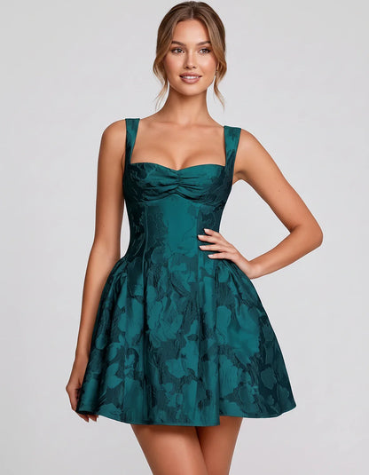 Jacquard Sleeveless Sweetheart A-Line Flared Structured Mini Dress for Party Cocktail Evening Summer Wedding Guest Elegant Oc | SKU: MD-482915736104582-BLUEGREEN-L,MD-482915736104582-BLUEGREEN-M,MD-482915736104582-BLUEGREEN-S,MD-482915736104582-BLUEGREEN-XL,MD-482915736104582-BLUEGREEN-XS