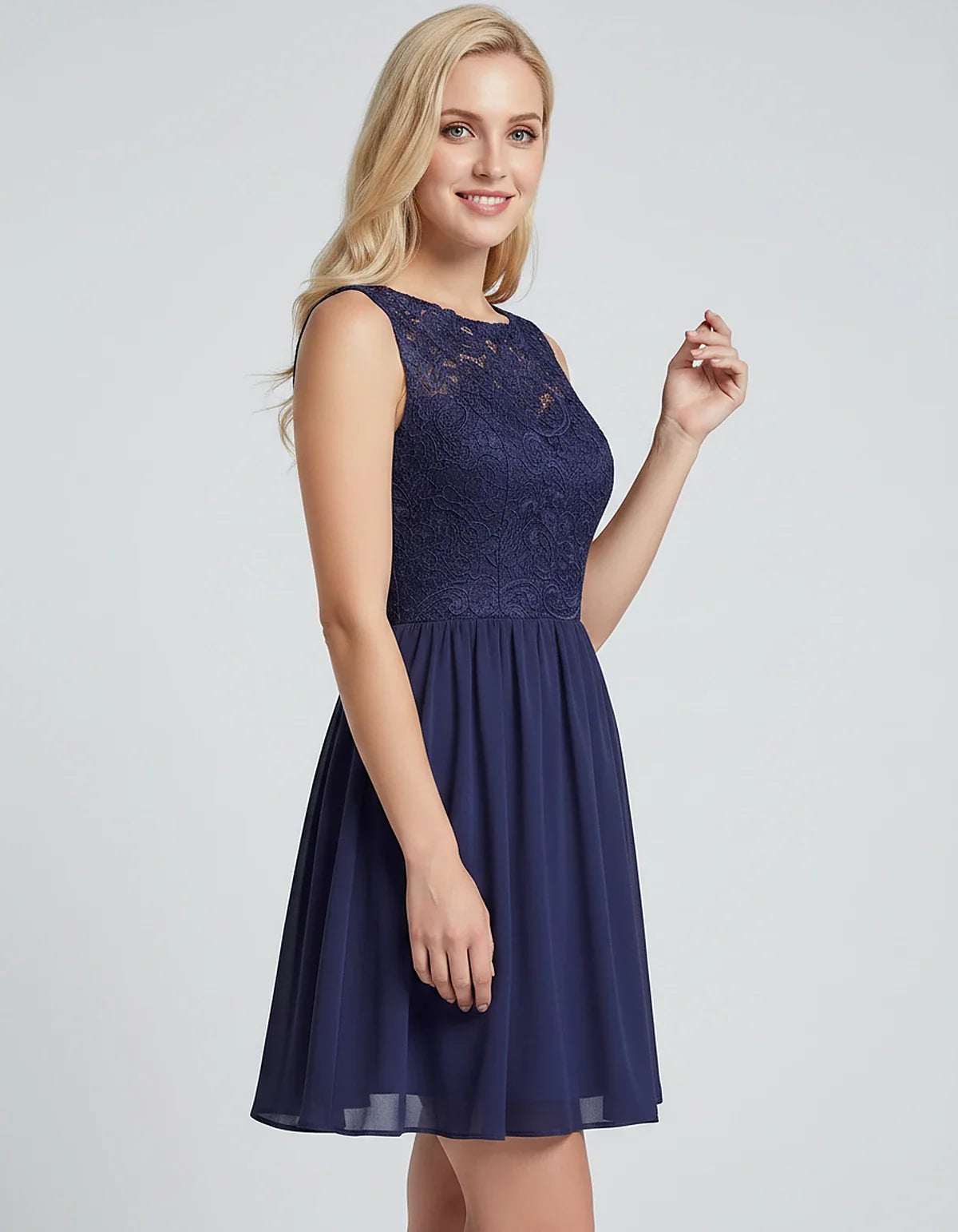 Lace Chiffon Sleeveless Scoop Neck A-Line Mini Dress for Party, Cocktail, Evening Events, Summer Celebrations & Wedding Guest | SKU: VMD-583920174628315-NAVY-L,VMD-583920174628315-NAVY-M,VMD-583920174628315-NAVY-S,VMD-583920174628315-NAVY-XL,VMD-583920174628315-NAVY-XS