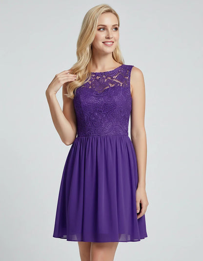 Lace Chiffon Sleeveless Scoop Neck A-Line Mini Dress for Party, Cocktail, Evening Events, Summer Celebrations & Wedding Guest | SKU: VMD-583920174628315-PURPLE-L,VMD-583920174628315-PURPLE-M,VMD-583920174628315-PURPLE-S,VMD-583920174628315-PURPLE-XL,VMD-583920174628315-PURPLE-XS
