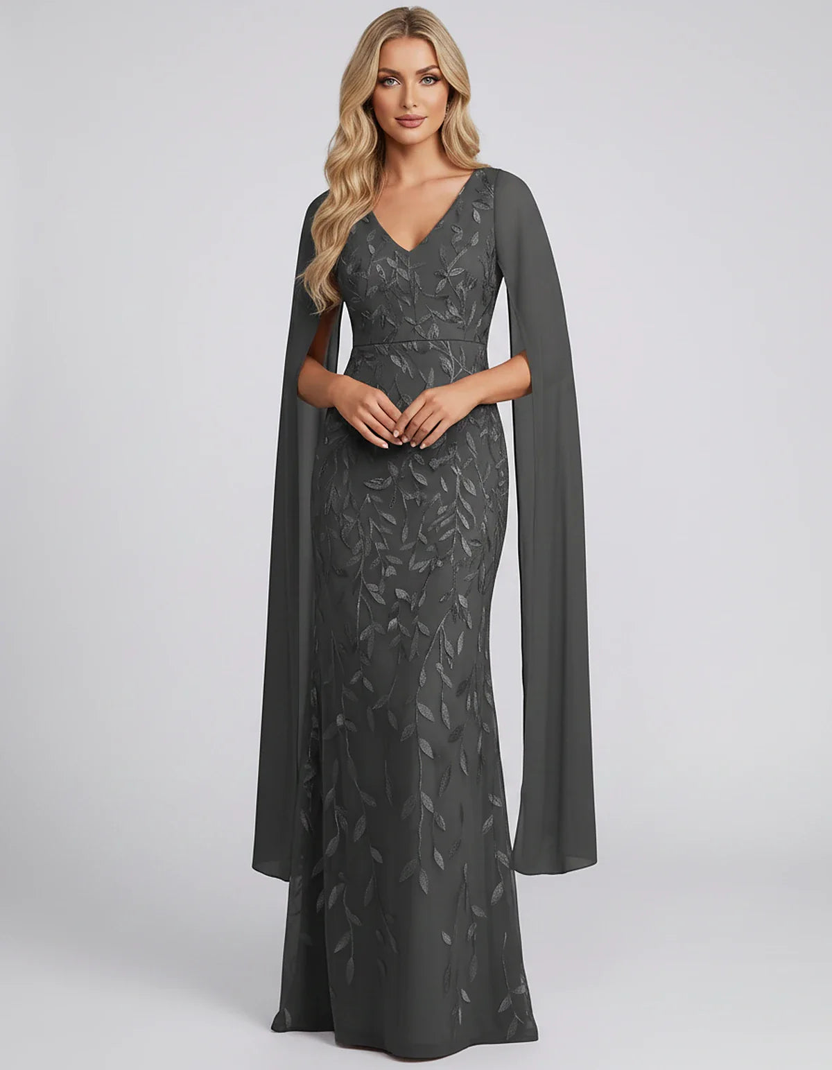 Tulle Flutter Sleeve V-Neck Fitted Maxi Dress with Sequin Lace Appliqués for Party, Cocktail, Evening, Wedding Guest & Summer | SKU: VMD-582741963851724-BLACK-L,VMD-582741963851724-BLACK-M,VMD-582741963851724-BLACK-S,VMD-582741963851724-BLACK-XL,VMD-582741963851724-BLACK-XS