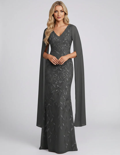 Tulle Flutter Sleeve V-Neck Fitted Maxi Dress with Sequin Lace Appliqués for Party, Cocktail, Evening, Wedding Guest & Summer | SKU: VMD-582741963851724-BLACK-L,VMD-582741963851724-BLACK-M,VMD-582741963851724-BLACK-S,VMD-582741963851724-BLACK-XL,VMD-582741963851724-BLACK-XS