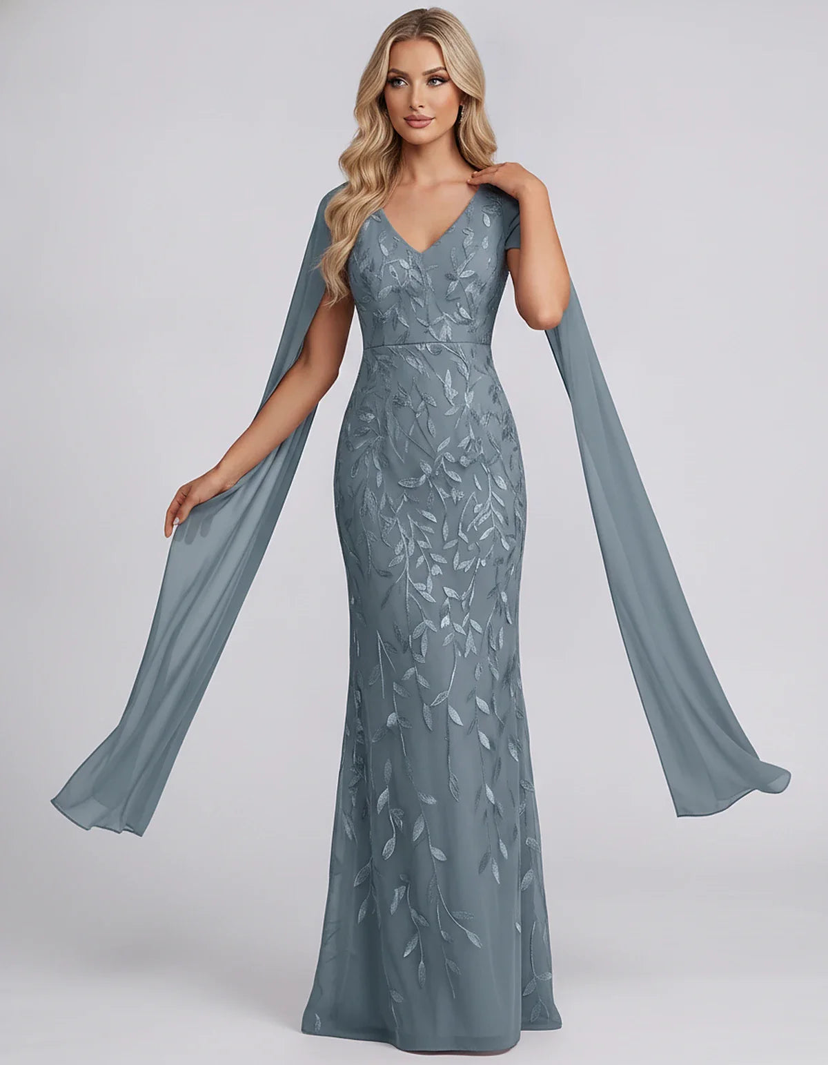 Tulle Flutter Sleeve V-Neck Fitted Maxi Dress with Sequin Lace Appliqués for Party, Cocktail, Evening, Wedding Guest & Summer | SKU: VMD-582741963851724-DUSTYBLUE-L,VMD-582741963851724-DUSTYBLUE-M,VMD-582741963851724-DUSTYBLUE-S,VMD-582741963851724-DUSTYBLUE-XL,VMD-582741963851724-DUSTYBLUE-XS