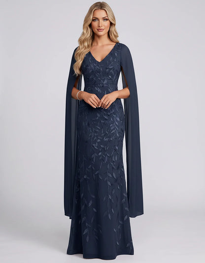 Tulle Flutter Sleeve V-Neck Fitted Maxi Dress with Sequin Lace Appliqués for Party, Cocktail, Evening, Wedding Guest & Summer | SKU: VMD-582741963851724-NAVY-L,VMD-582741963851724-NAVY-M,VMD-582741963851724-NAVY-S,VMD-582741963851724-NAVY-XL,VMD-582741963851724-NAVY-XS