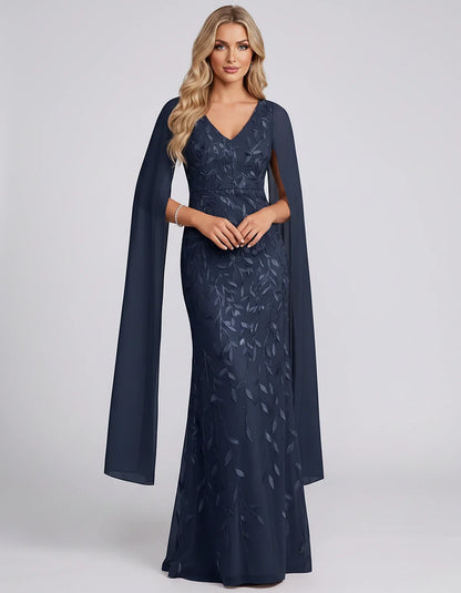 Tulle Flutter Sleeve V-Neck Fitted Maxi Dress with Sequin Lace Appliqués for Party, Cocktail, Evening, Wedding Guest & Summer | SKU: VMD-582741963851724-NAVY-L,VMD-582741963851724-NAVY-M,VMD-582741963851724-NAVY-S,VMD-582741963851724-NAVY-XL,VMD-582741963851724-NAVY-XS