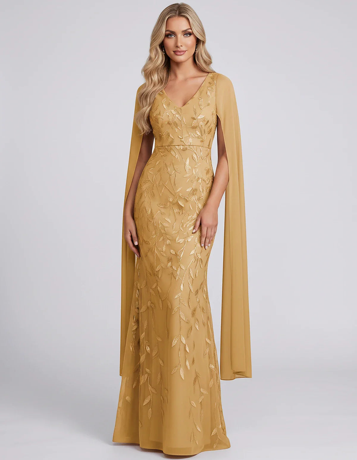 Tulle Flutter Sleeve V-Neck Fitted Maxi Dress with Sequin Lace Appliqués for Party, Cocktail, Evening, Wedding Guest & Summer | SKU: VMD-582741963851724-GOLD-L,VMD-582741963851724-GOLD-M,VMD-582741963851724-GOLD-S,VMD-582741963851724-GOLD-XL,VMD-582741963851724-GOLD-XS