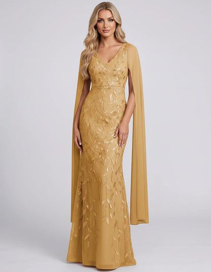 Tulle Flutter Sleeve V-Neck Fitted Maxi Dress with Sequin Lace Appliqués for Party, Cocktail, Evening, Wedding Guest & Summer | SKU: VMD-582741963851724-GOLD-L,VMD-582741963851724-GOLD-M,VMD-582741963851724-GOLD-S,VMD-582741963851724-GOLD-XL,VMD-582741963851724-GOLD-XS